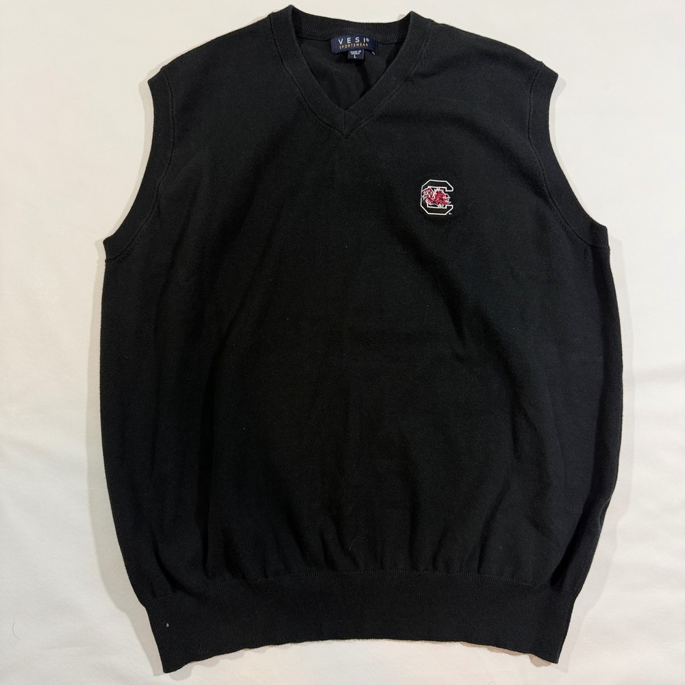 Vesi South Carolina Gamecocks Sweater Vest Mens L Black Excellent V-Neck Logo